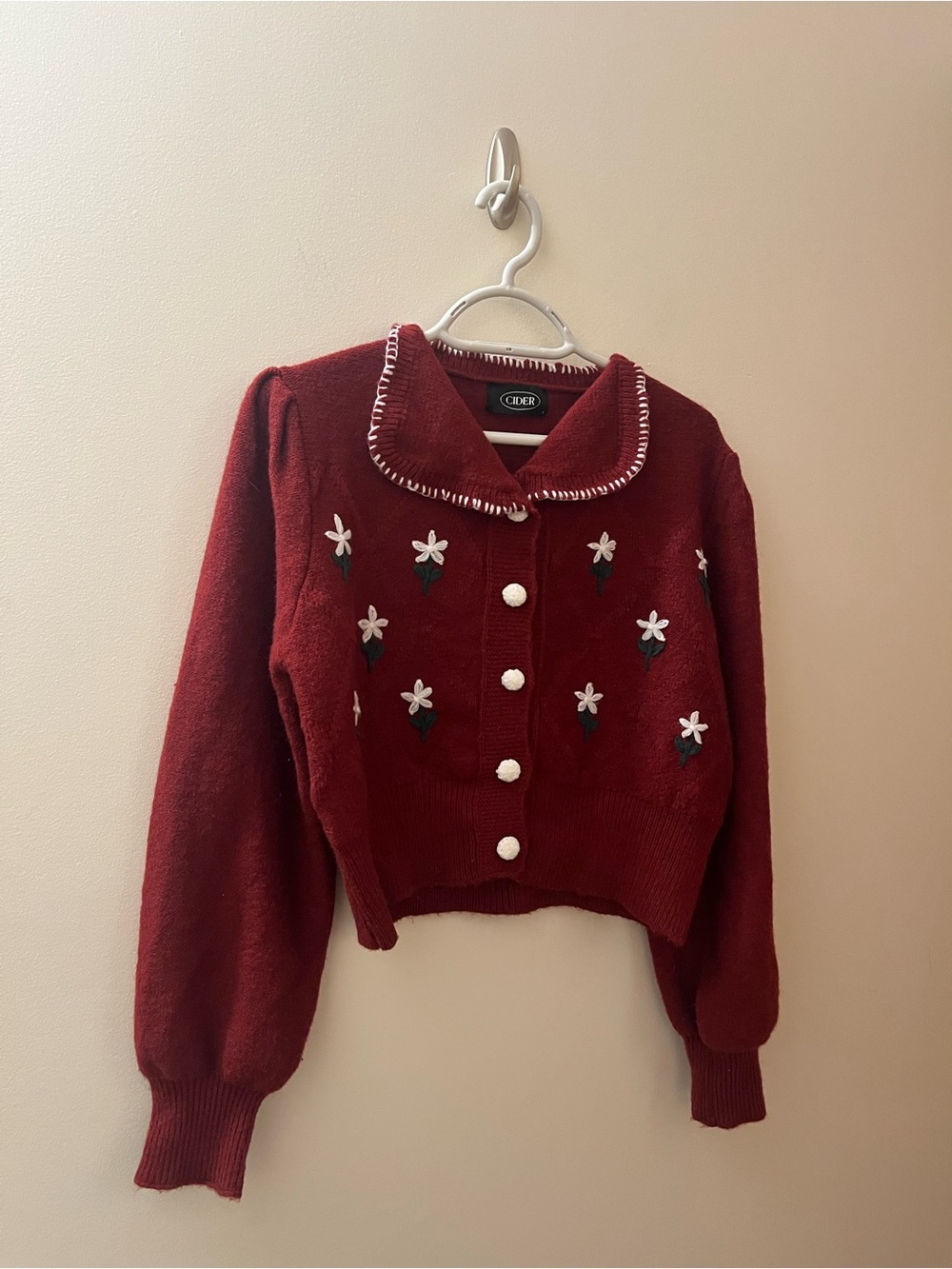 Cider Burgundy Embroidered Floral Cardigan Sweater - Picture 4 of 5